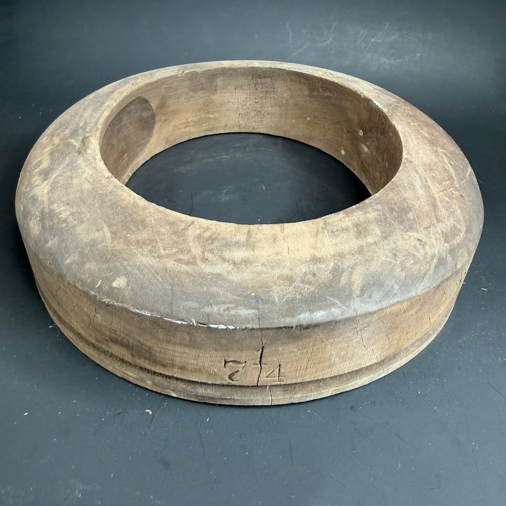 Antique Unmarked Wood Hat Block Millinery Hatters Brim Mold Form Jack 7 1/4 2